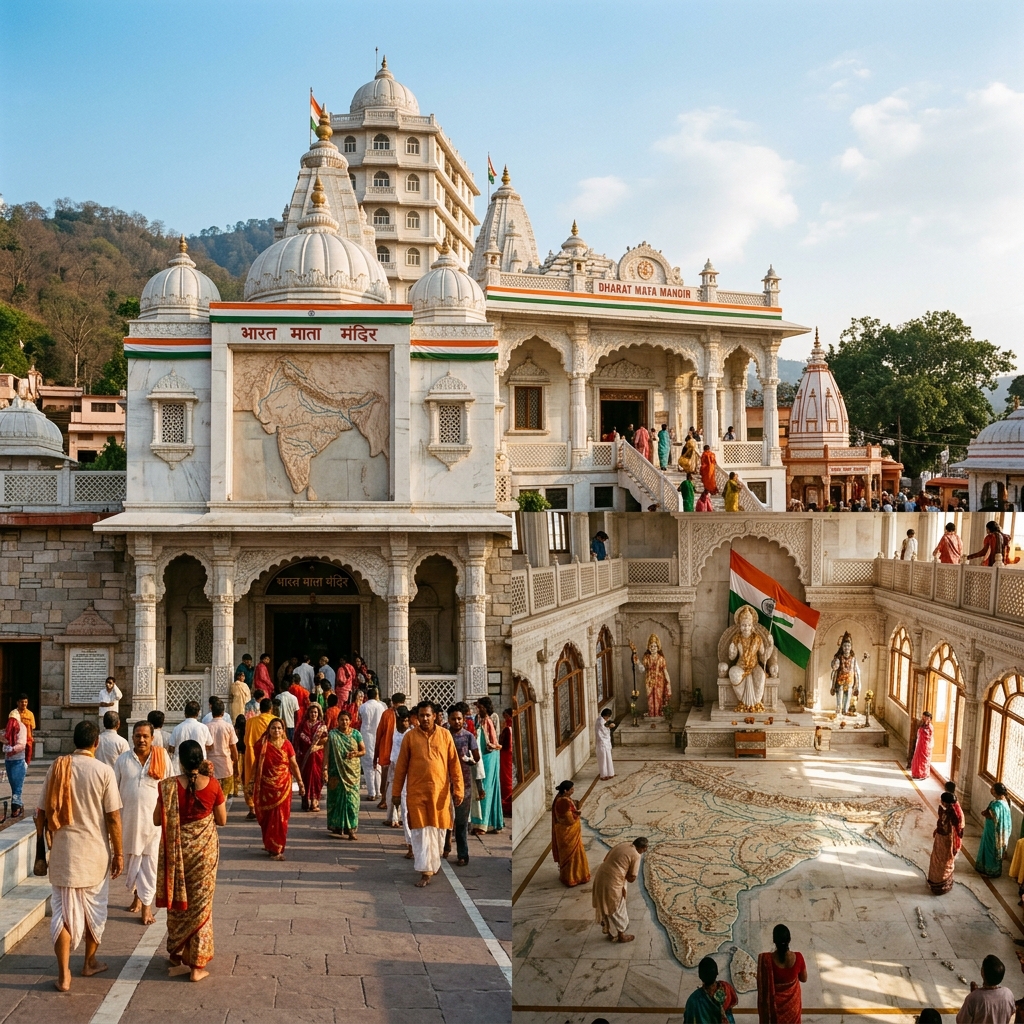 Bharat Mata Mandir multi-storied temple with map of India in Haridwar