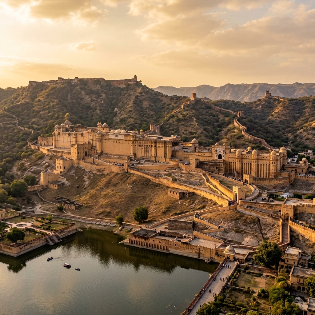 Amber Fort on hilltop in Jaipur — explore by renting a car or bike from Gear On