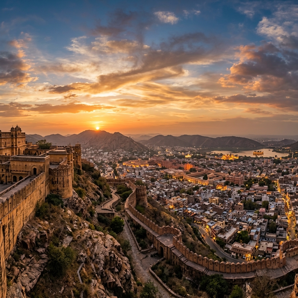 Nahargarh Fort overlooking Jaipur city from Aravalli Hills — scenic drive with Gear On rental