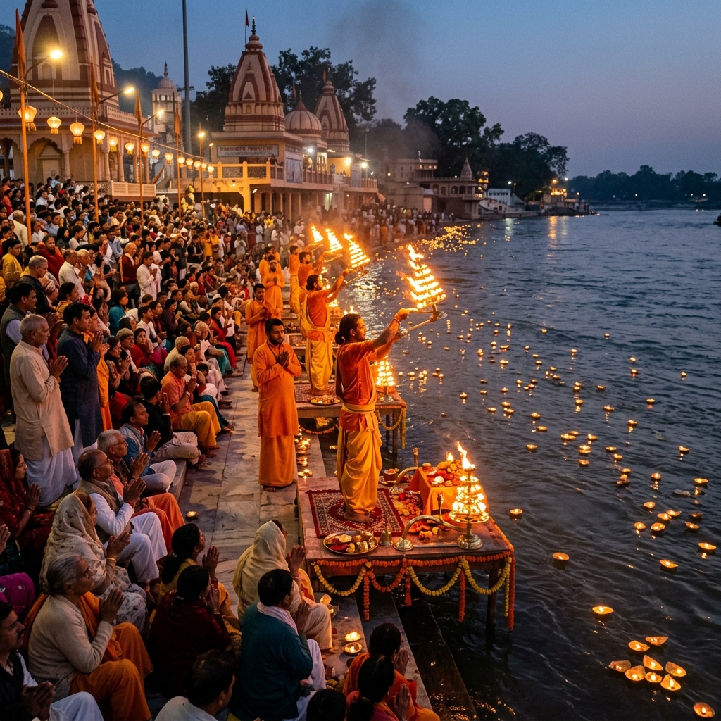 Triveni Ghat Ganga Aarti in Rishikesh — best visited with a self-drive rental from Gear On